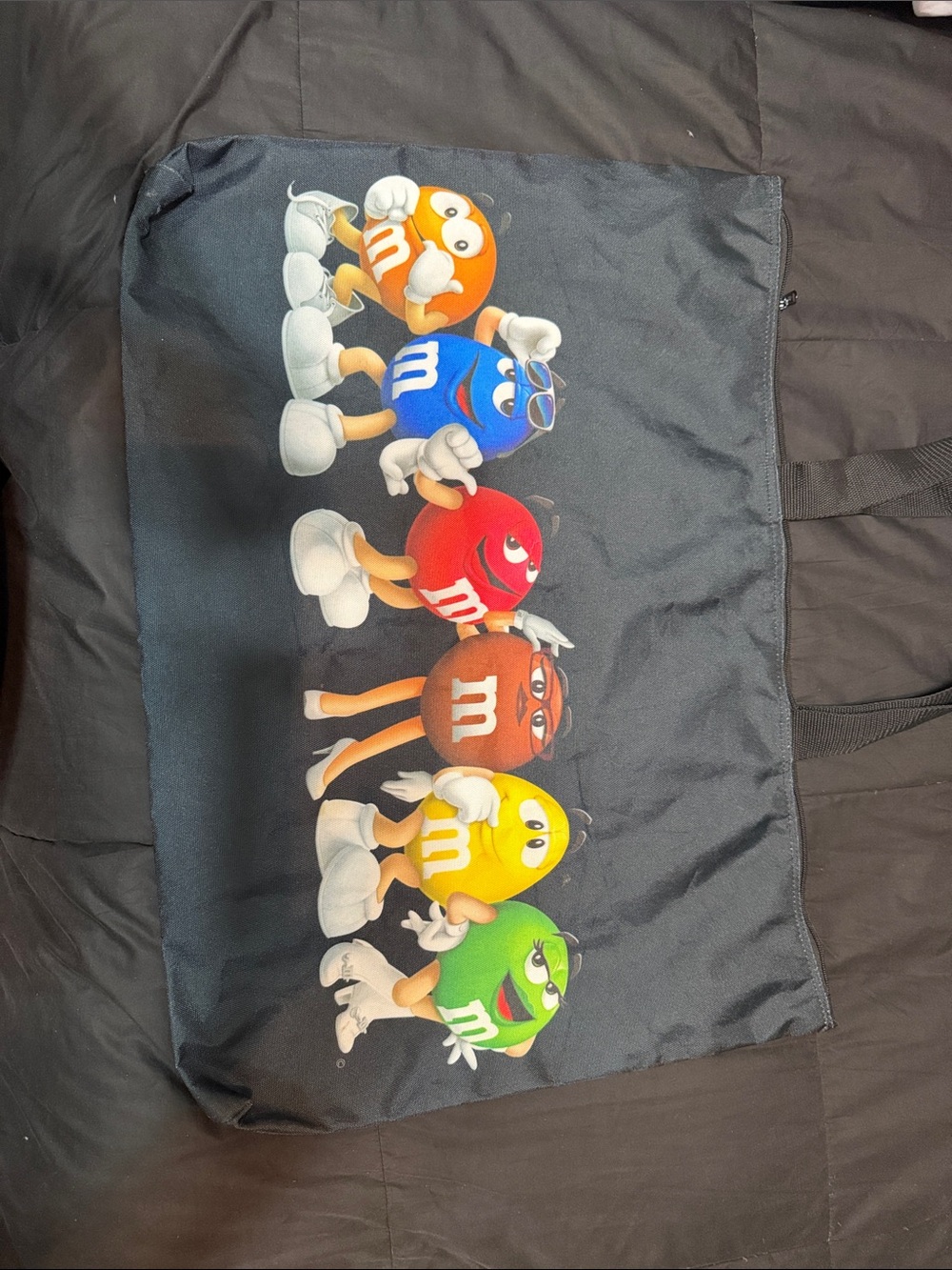 M&M'S Black Tote with Red, Orange, Blue, Brown, Yellow, Green Characters